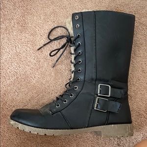 Fur Lace Up Combat Boots